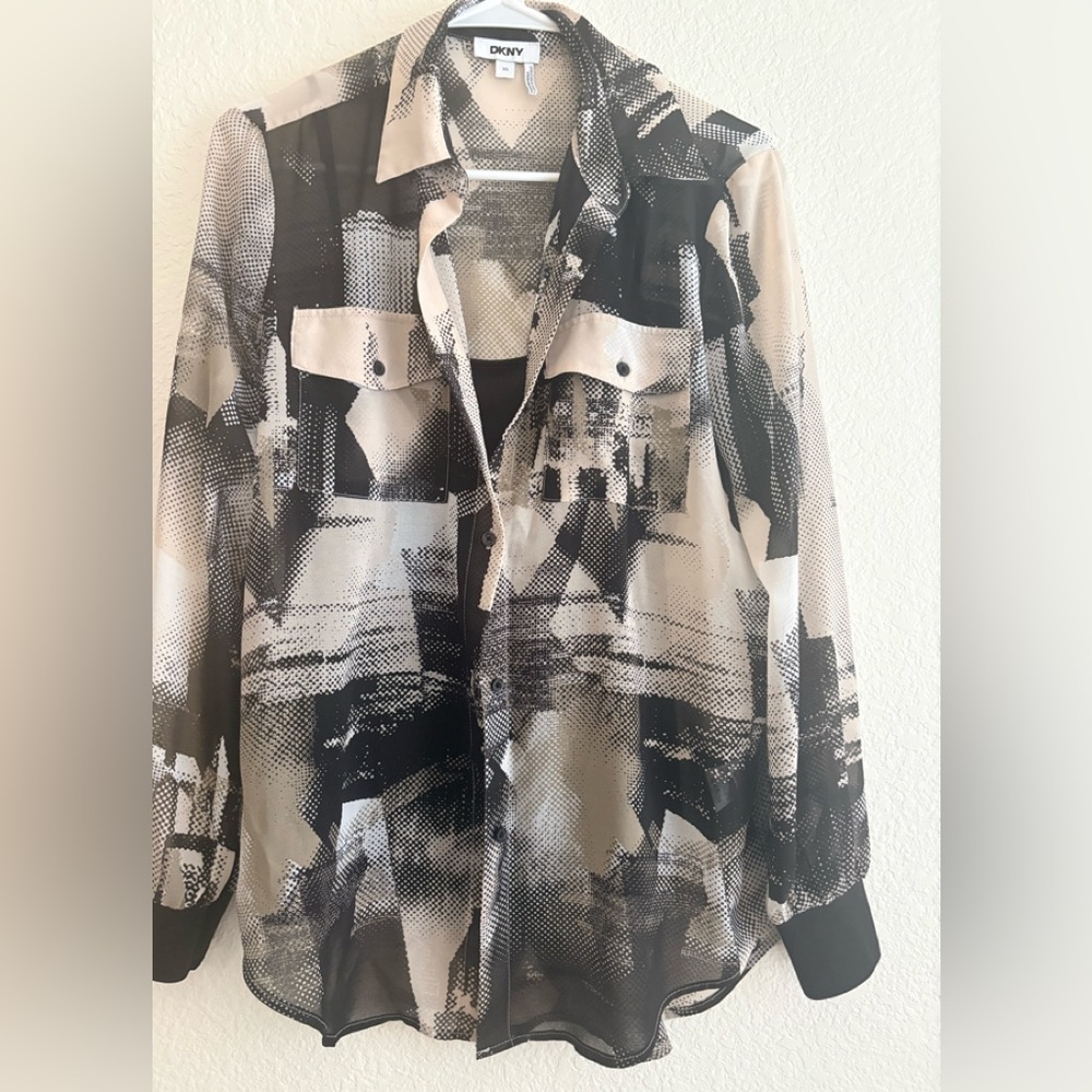 DKNY Black and Cream Blouse